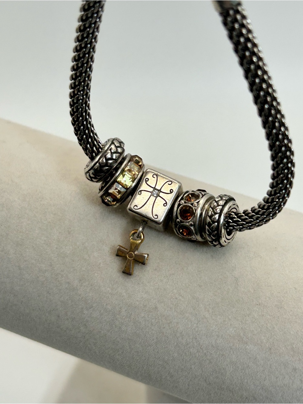 Brighton Beverly Glam Holiday Bracelet 8" Mesh Chain Cross Charm Cube 4 Spacers - Picture 5 of 11